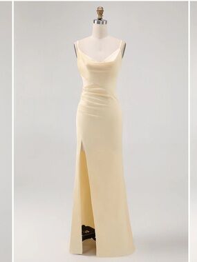 Champagne Sheath Dress with Front Slit